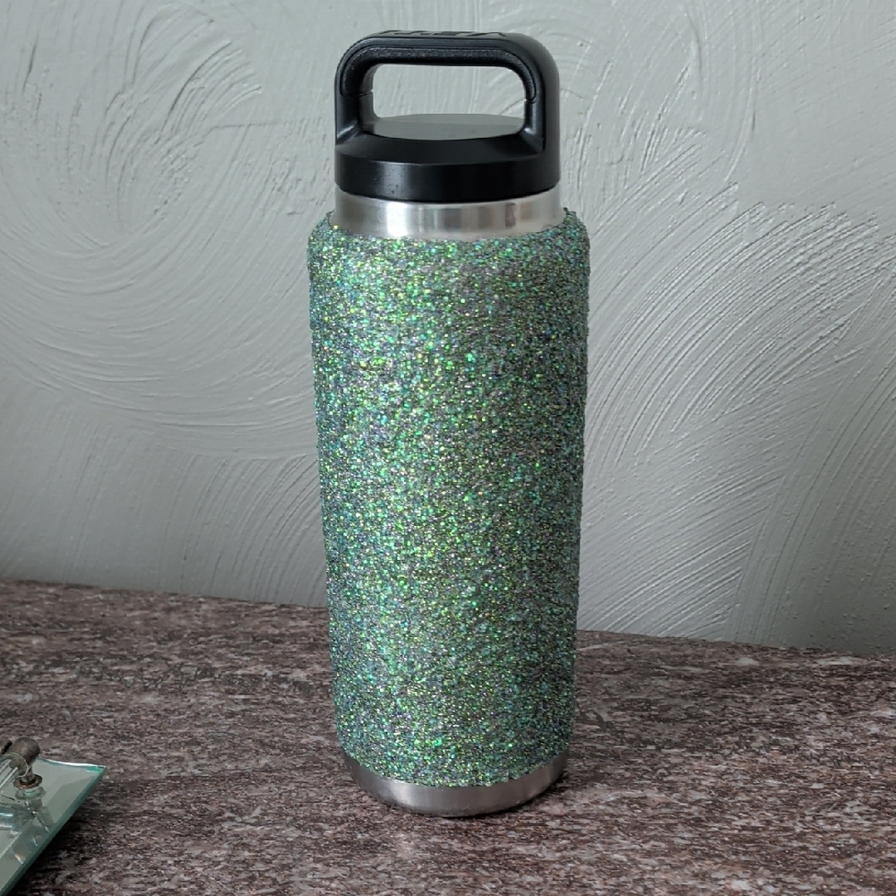 Custom Iridescent Teal Purple And Blue Glittered Yeti Rambler 36